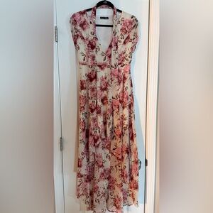 SHEIN Cream Maxi Dress with Pink Rose Floral Print
